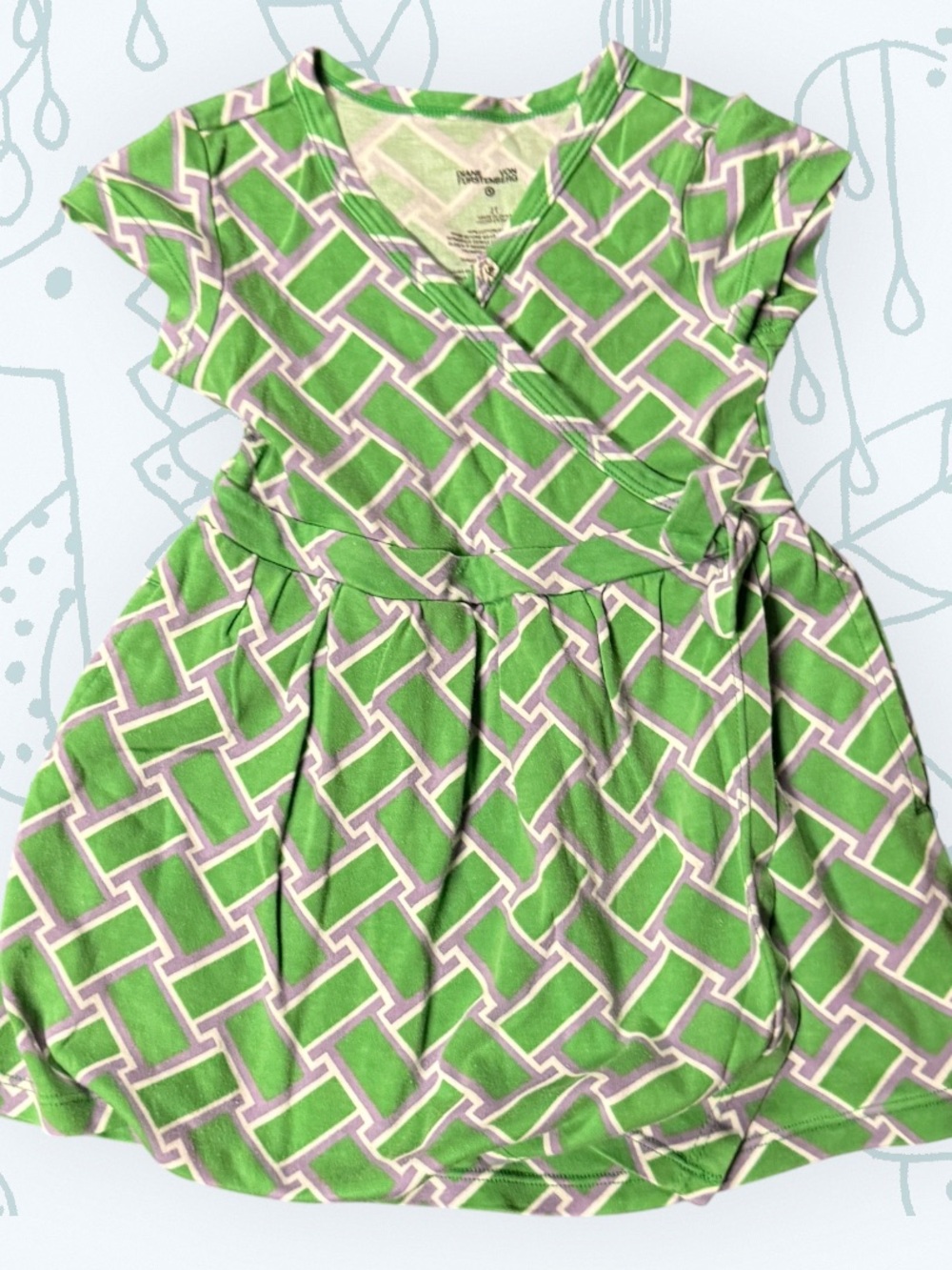 Diane Von Furstenberg Girls' Lime Green and Lilac Geometric Wrap Dress